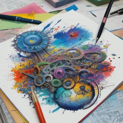 Surreal Notebook Page: Tiny Worlds Emerge in Vibrant Surreal...