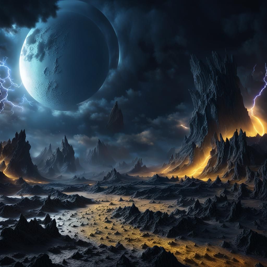 Black Moon Over Hellish Typhoon in Dark Fantasy Style