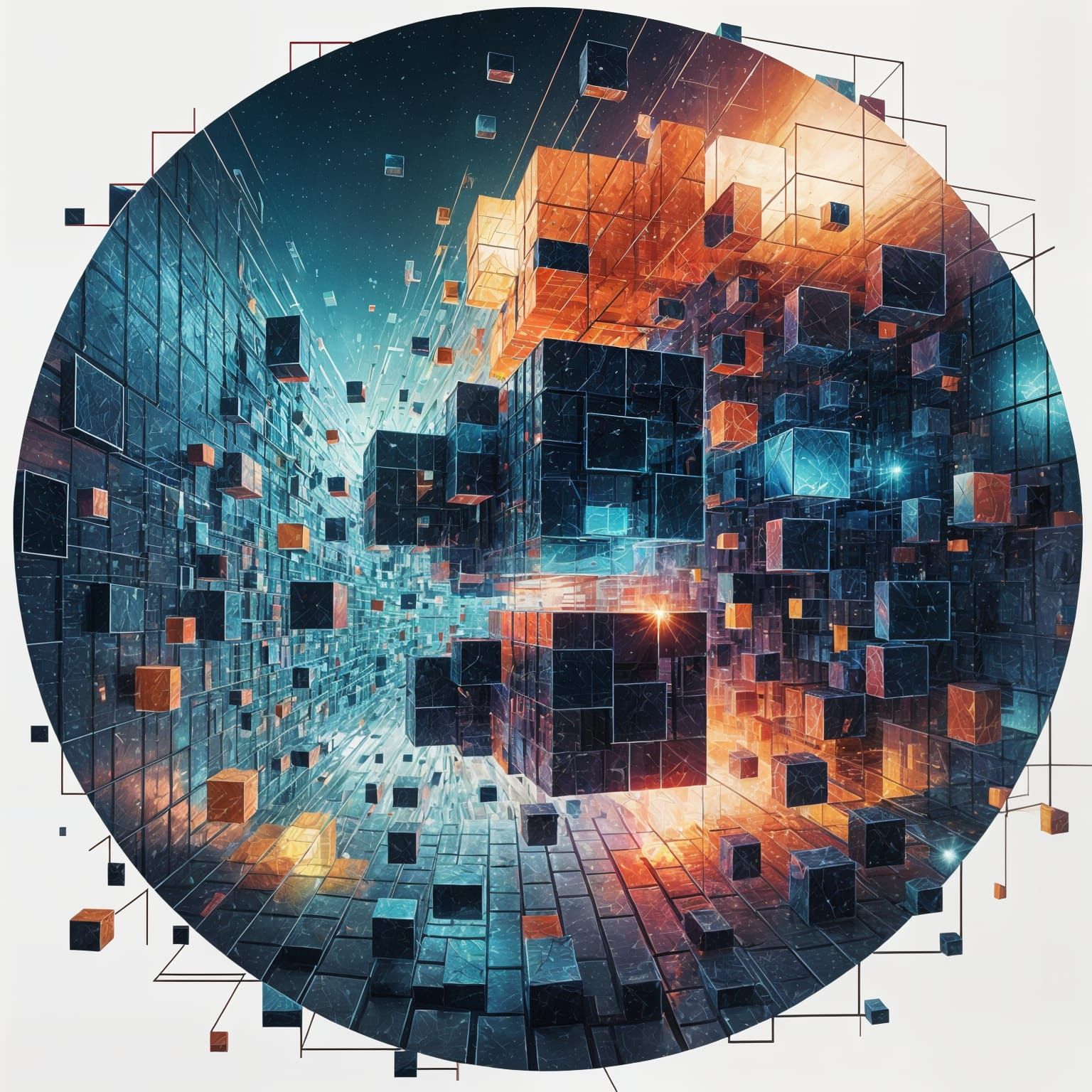Bold Digital Artwork Features Transforming Squares in a Futu...