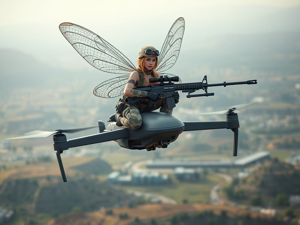 Combat Fairy on Drone over Battlefield