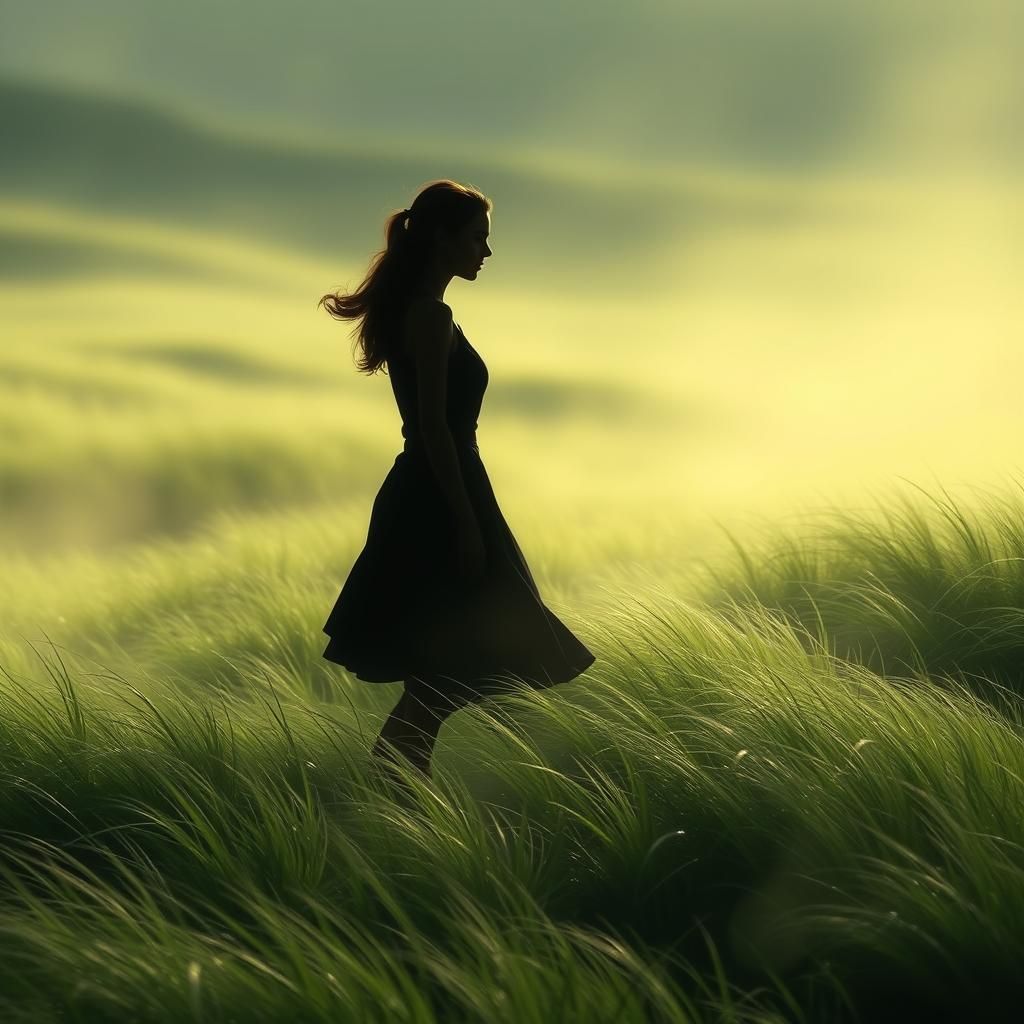 Silhouette in Grass: Dreamlike Fantasy Landscape