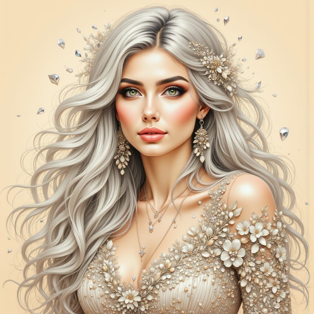 Pop Art Lady with Braided Hair in Romantic Style