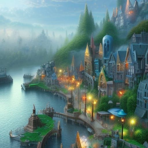 Hyperrealistic Mesopunk Cityscape Concept Art