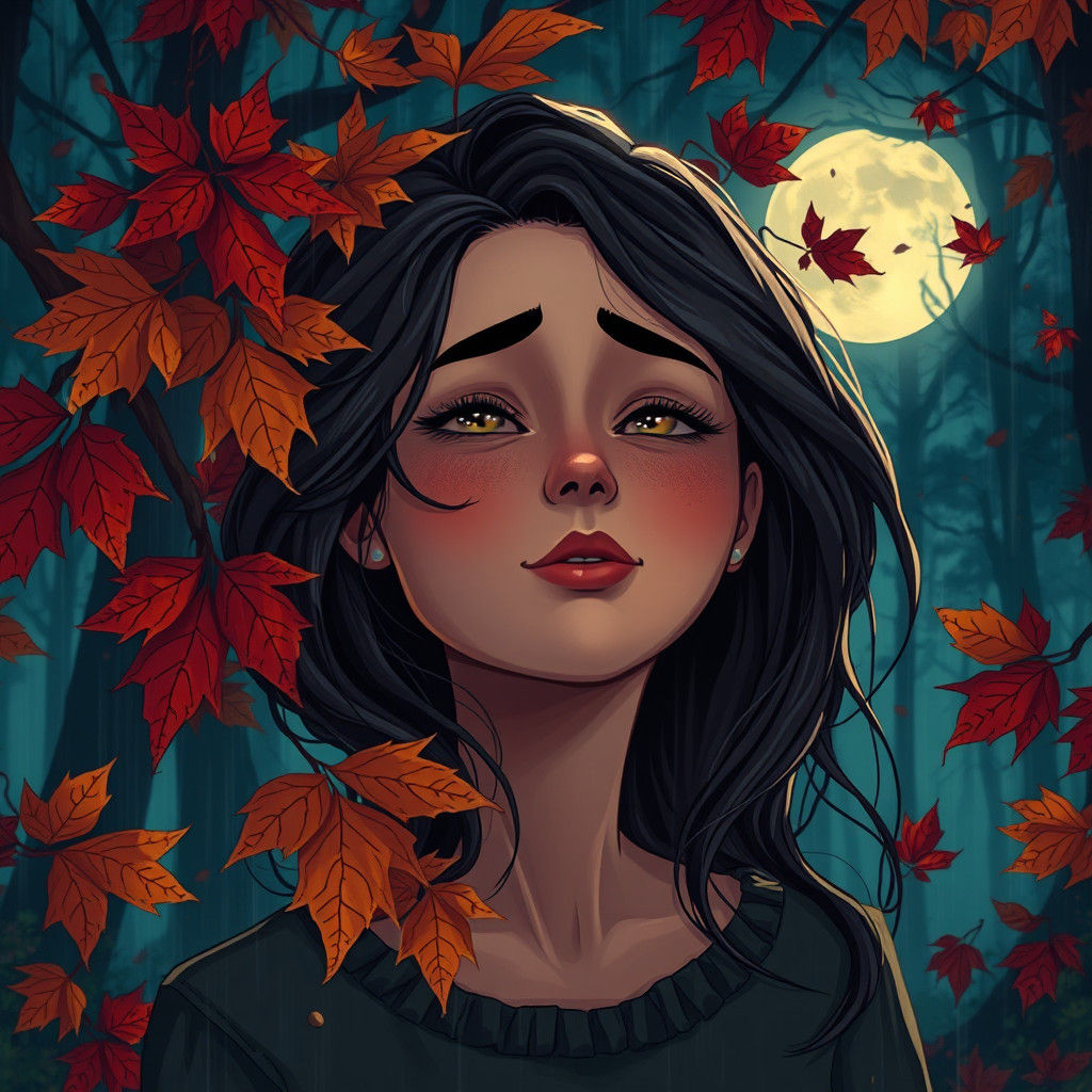 Melancholic Woman in Autumnal Fantasy Landscape