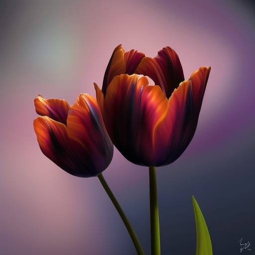 Ethereal Black Tulip in Hyperrealistic Digital Painting