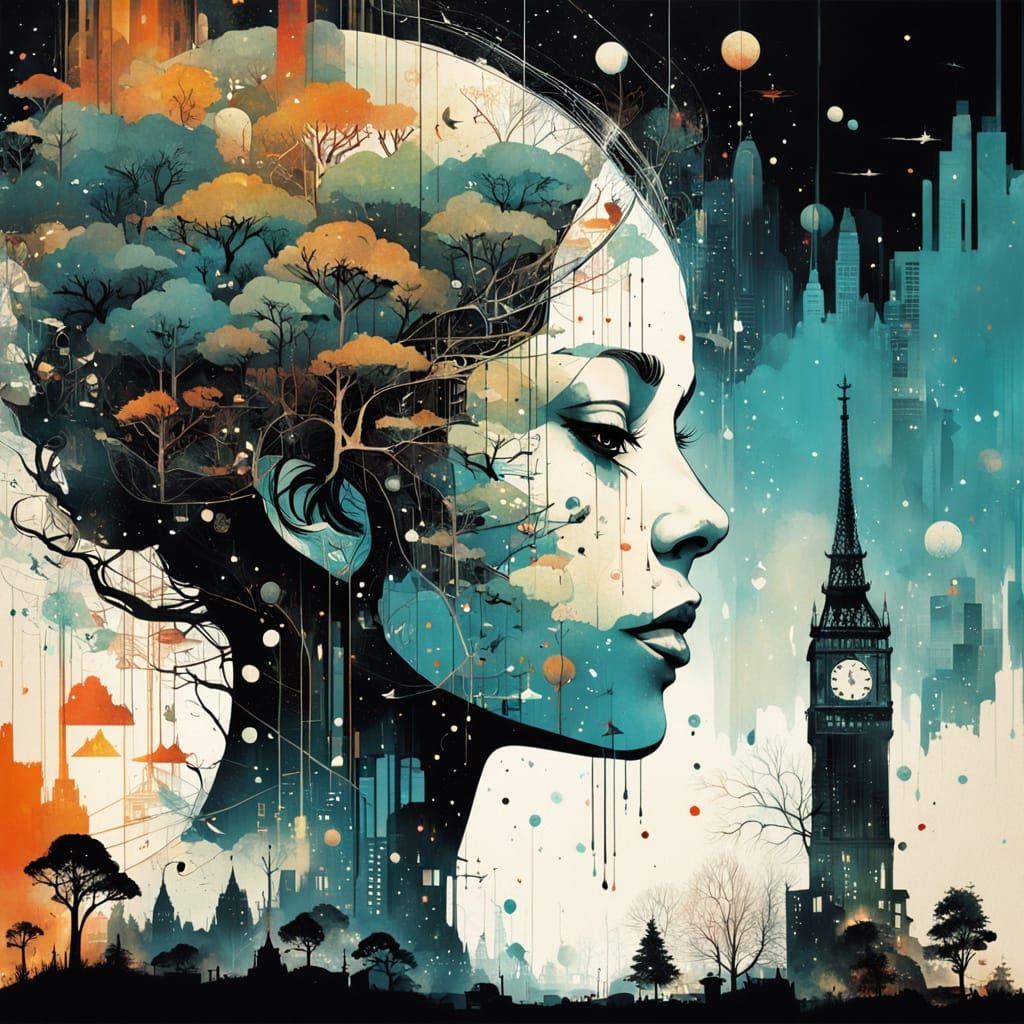 Galaxy Meets World in Double Exposure Art