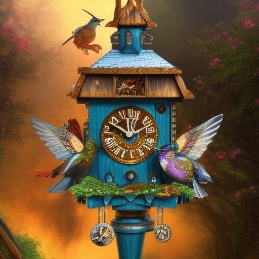 Beautiful fairy core cuckoo clock, hyper detailed, elaborate...