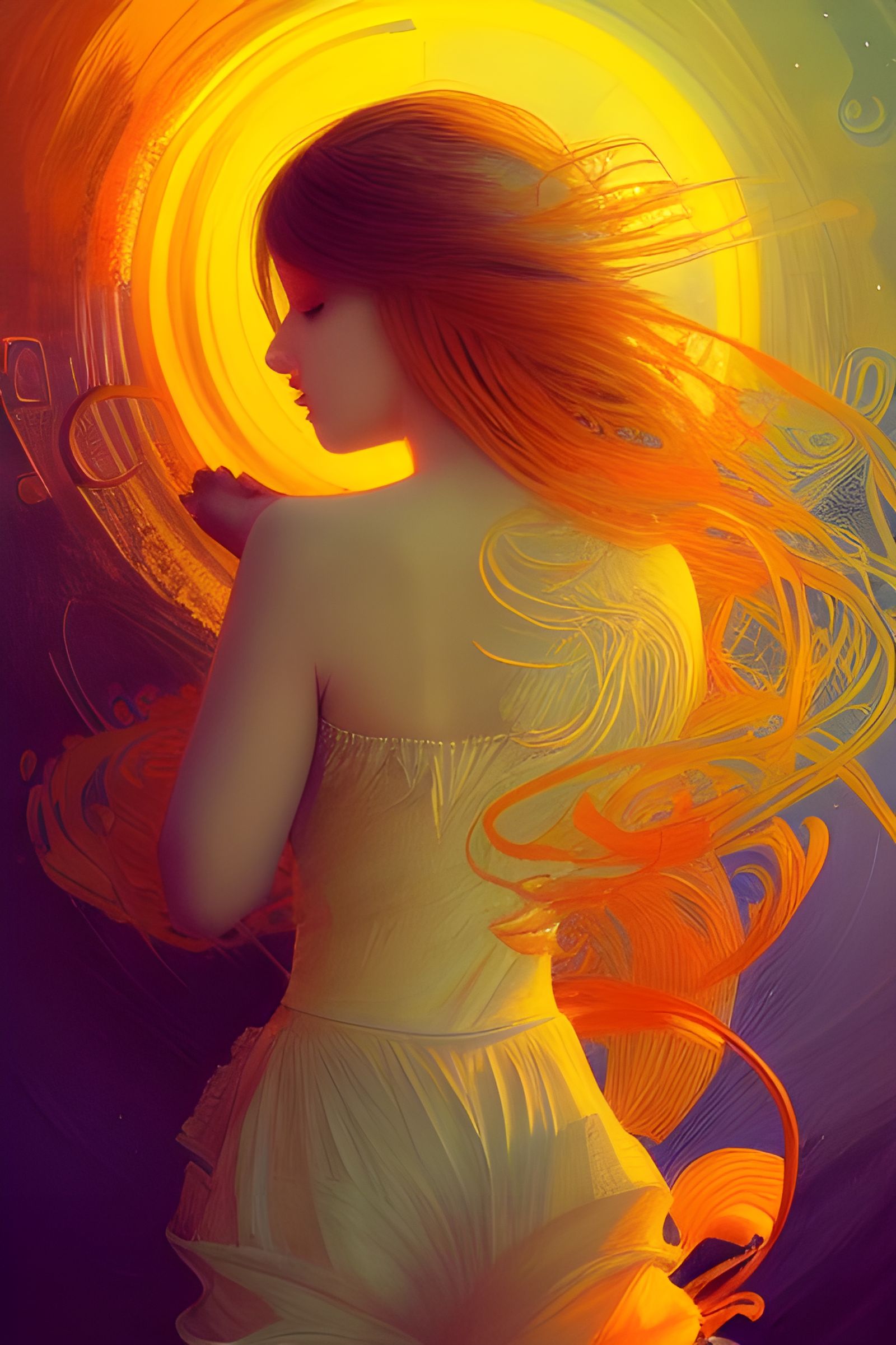 Intricate Music Scene in Yellow and Orange