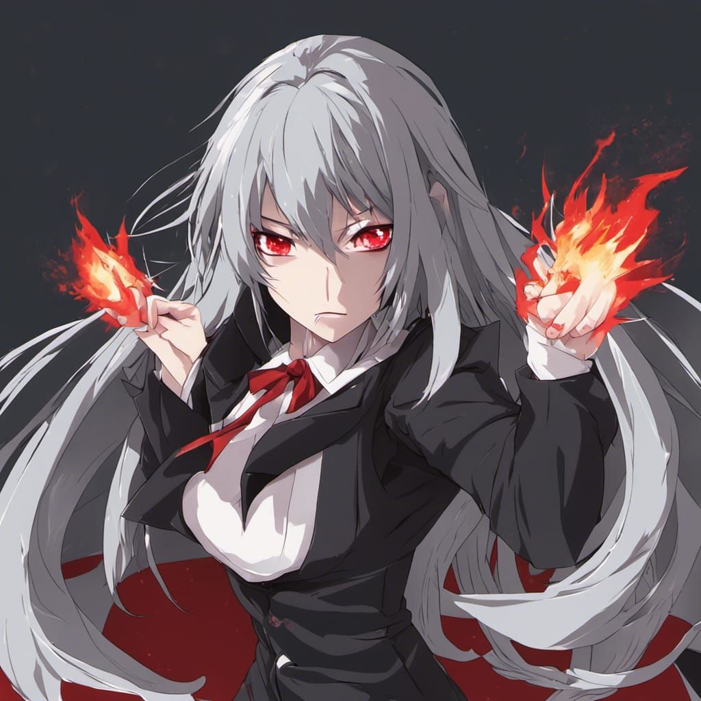 Angry Vampire Woman with Fiery Eyes in Anime Style