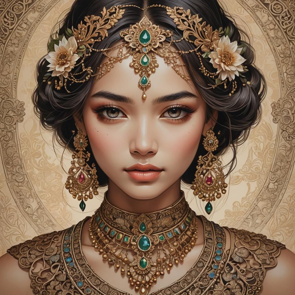 Girl's Face with Intricate Precious Necklace