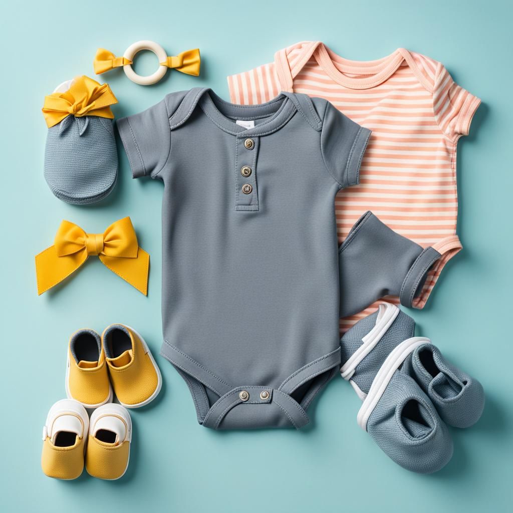 Realistic Baby Onesie Flat Lay Mockup Photo