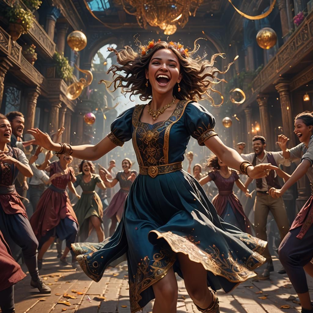 Girl Dancing Hysterically with Joy and Madness