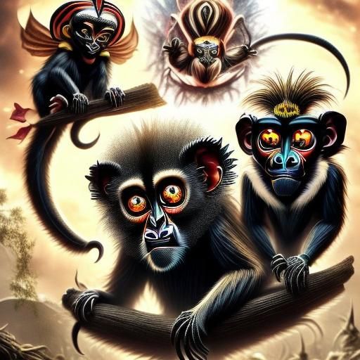 Gothic Horror Mandrill with Vampire Fangs