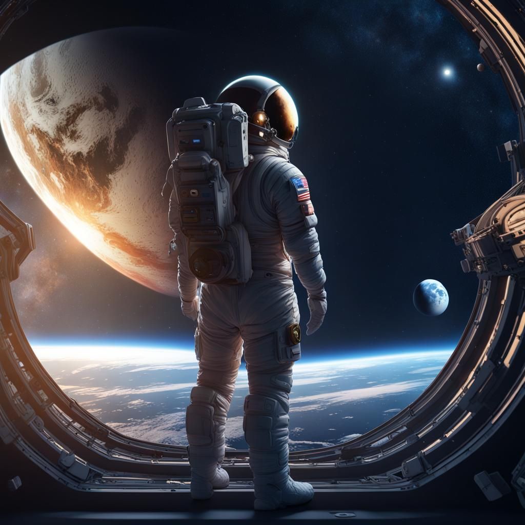 Astronaut's View of Earth and Planets in Fantasy Art