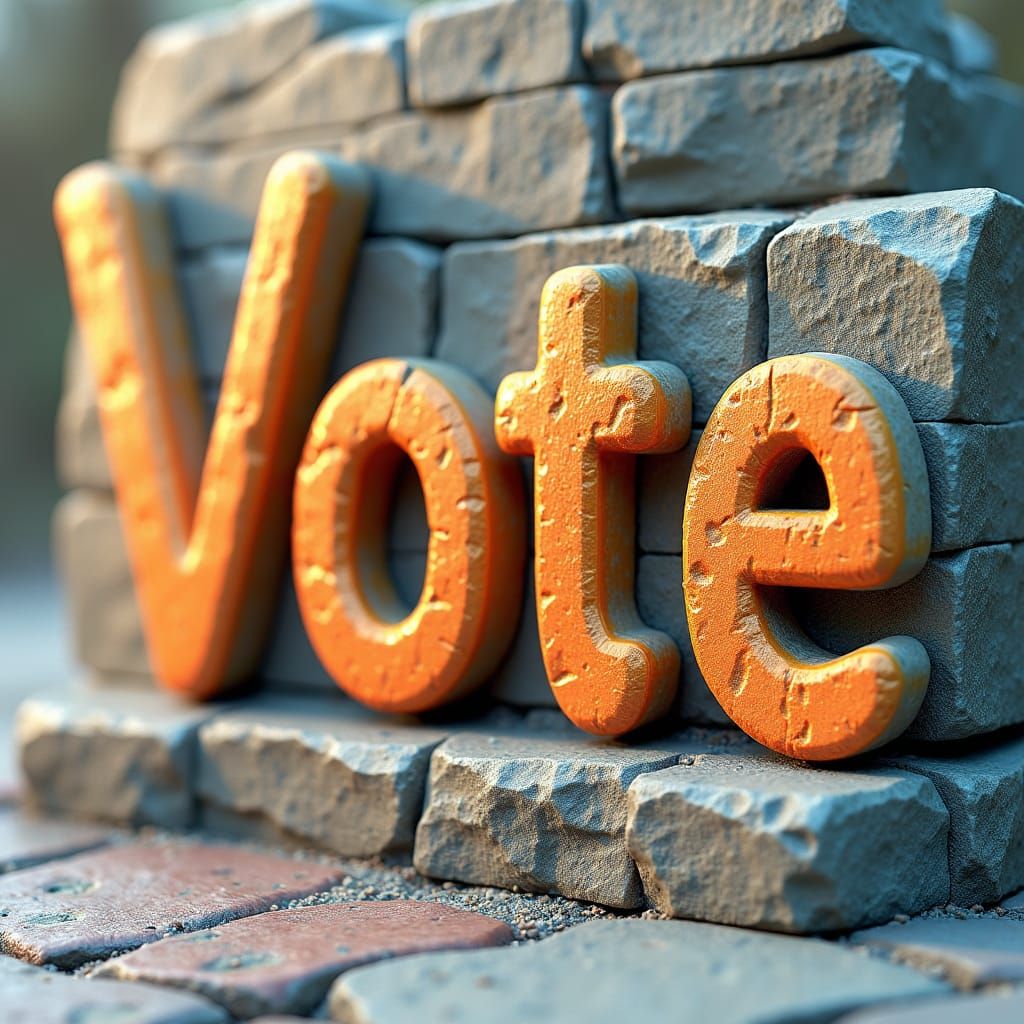 Cartoon Stone Blocks Spell Vote in 3D Art