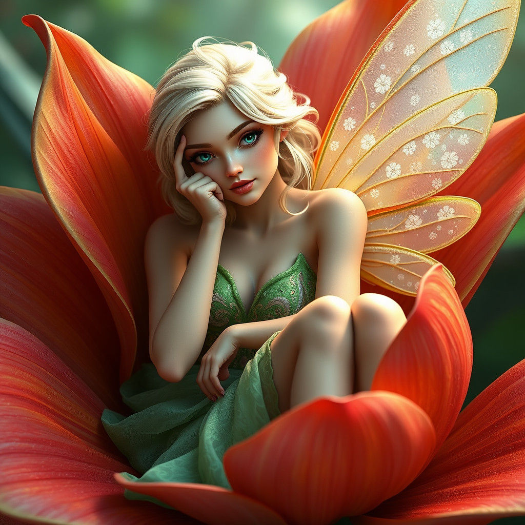 Blonde Fairy Lounging in Flower with Attitude
