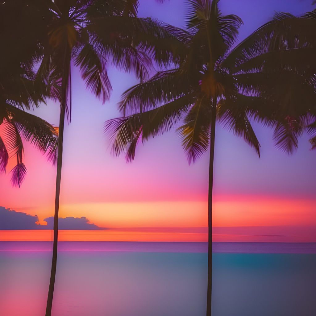 Photorealistic Purple Sunset Beach in High Resolution