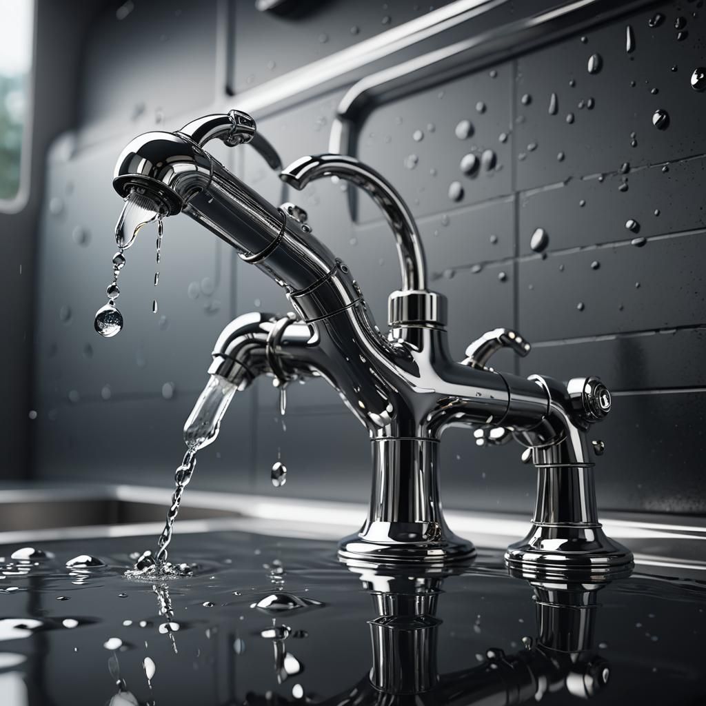 Sci-Fi Faucet with Metallic Reflections