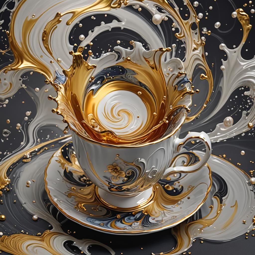 Luxurious Tea Cup with Swirling Waves in HDR