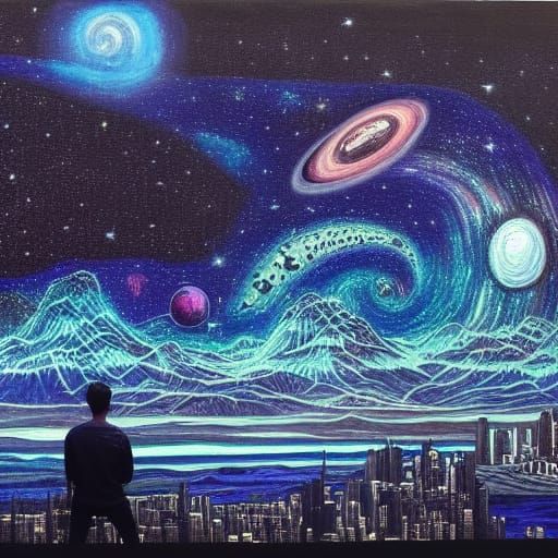 Hyperrealistic Night Sky Painting of the Universe