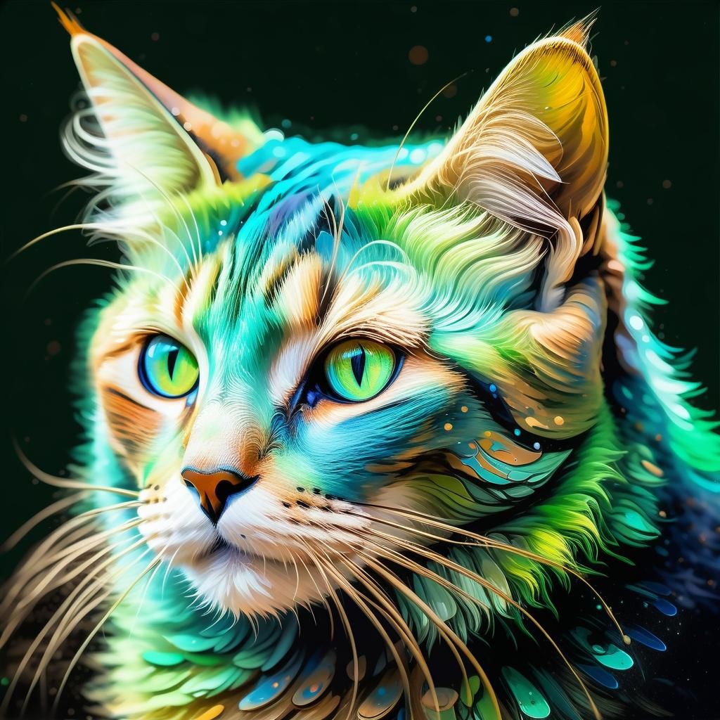 Colorful Cat Portrait in Morpheme-Color Synesthesia Style
