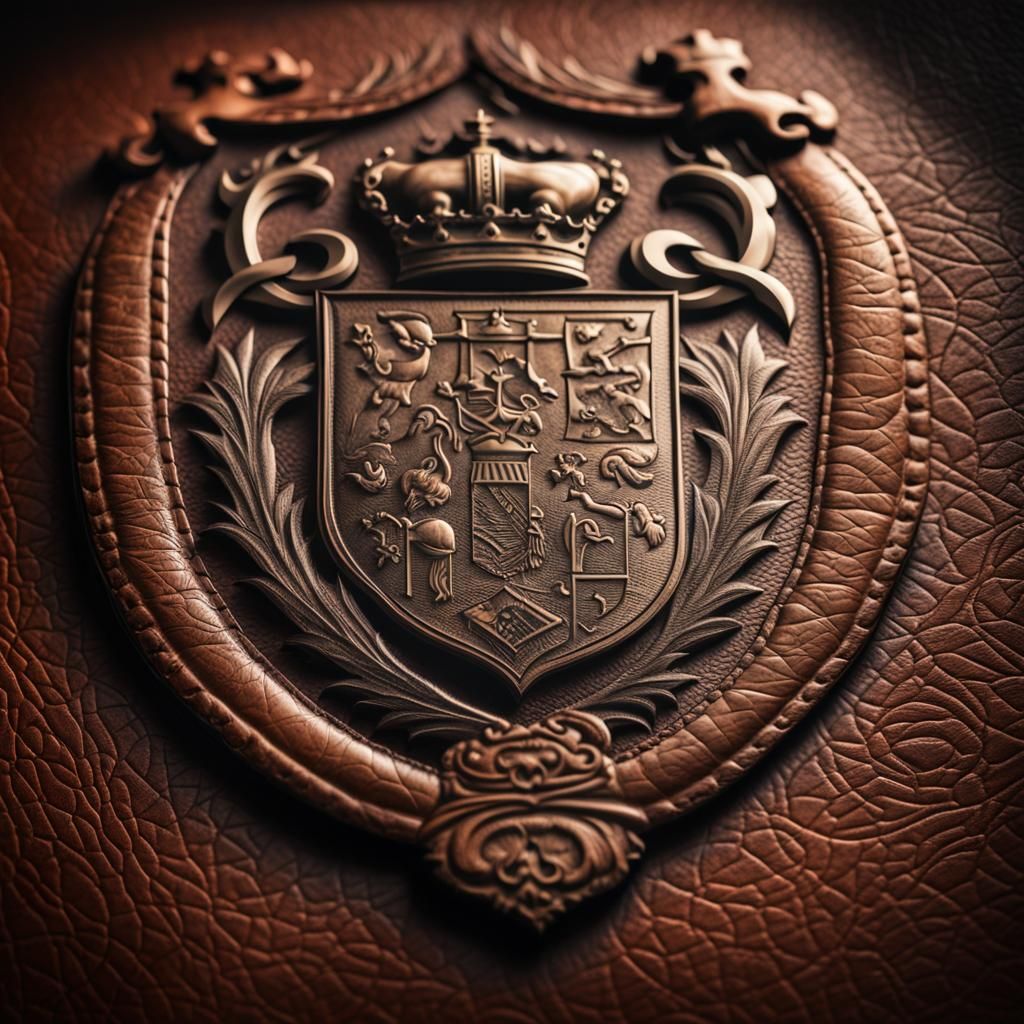 Leather Engraved Family Crest in HDR
