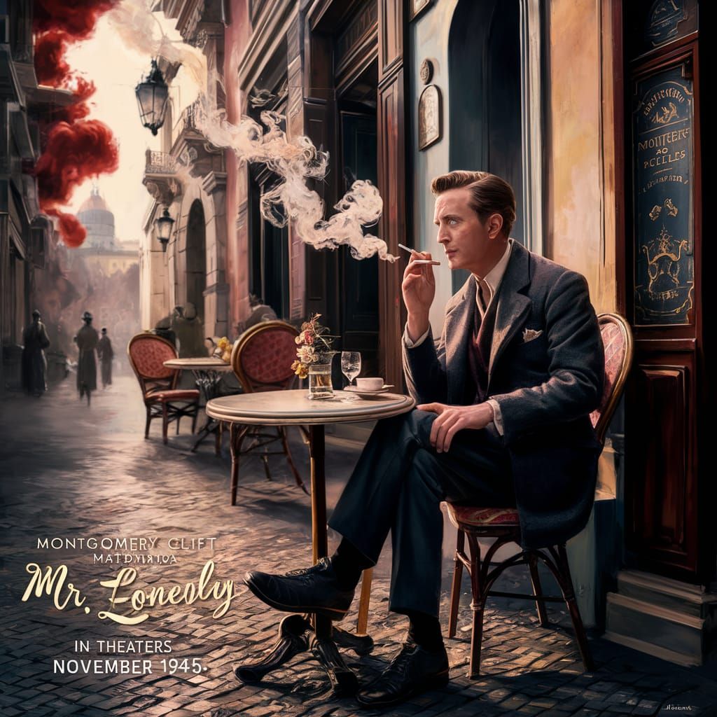 1940s Film Scene: Mr. Lonely in Italian Cafe