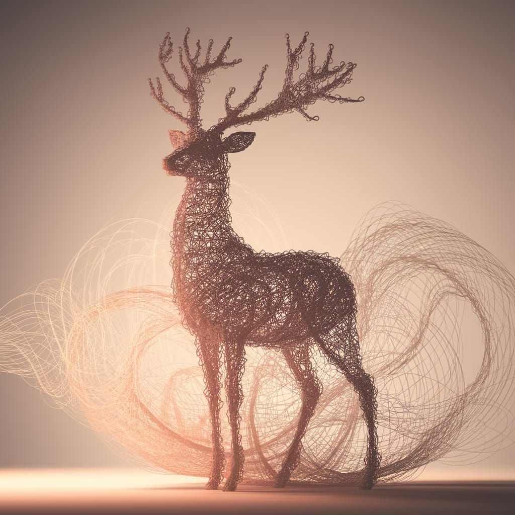 Abstract Sculpture of a Deer in Whimsical Fractal Patterns