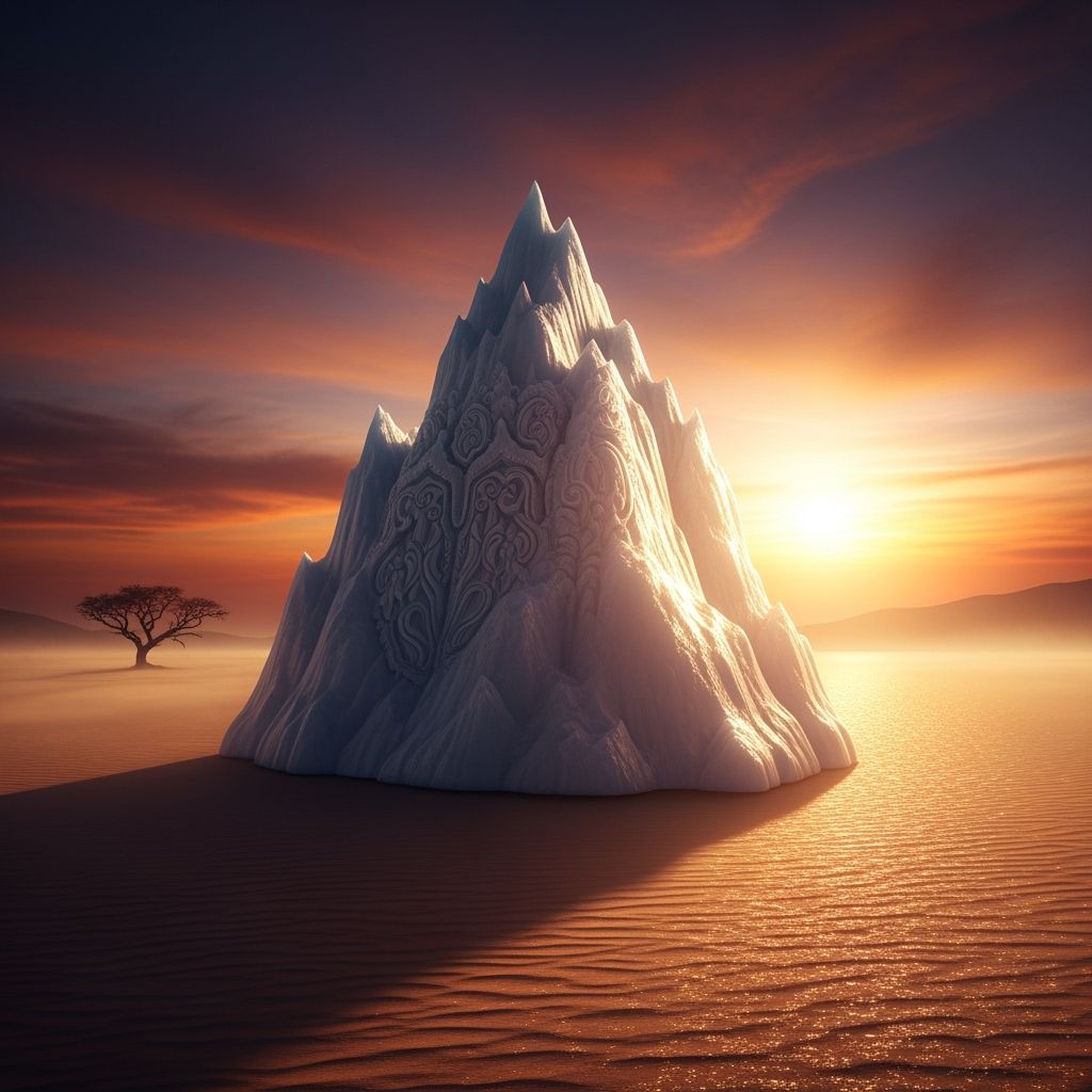 Colossal Iceberg in Scorching Desert Sunset