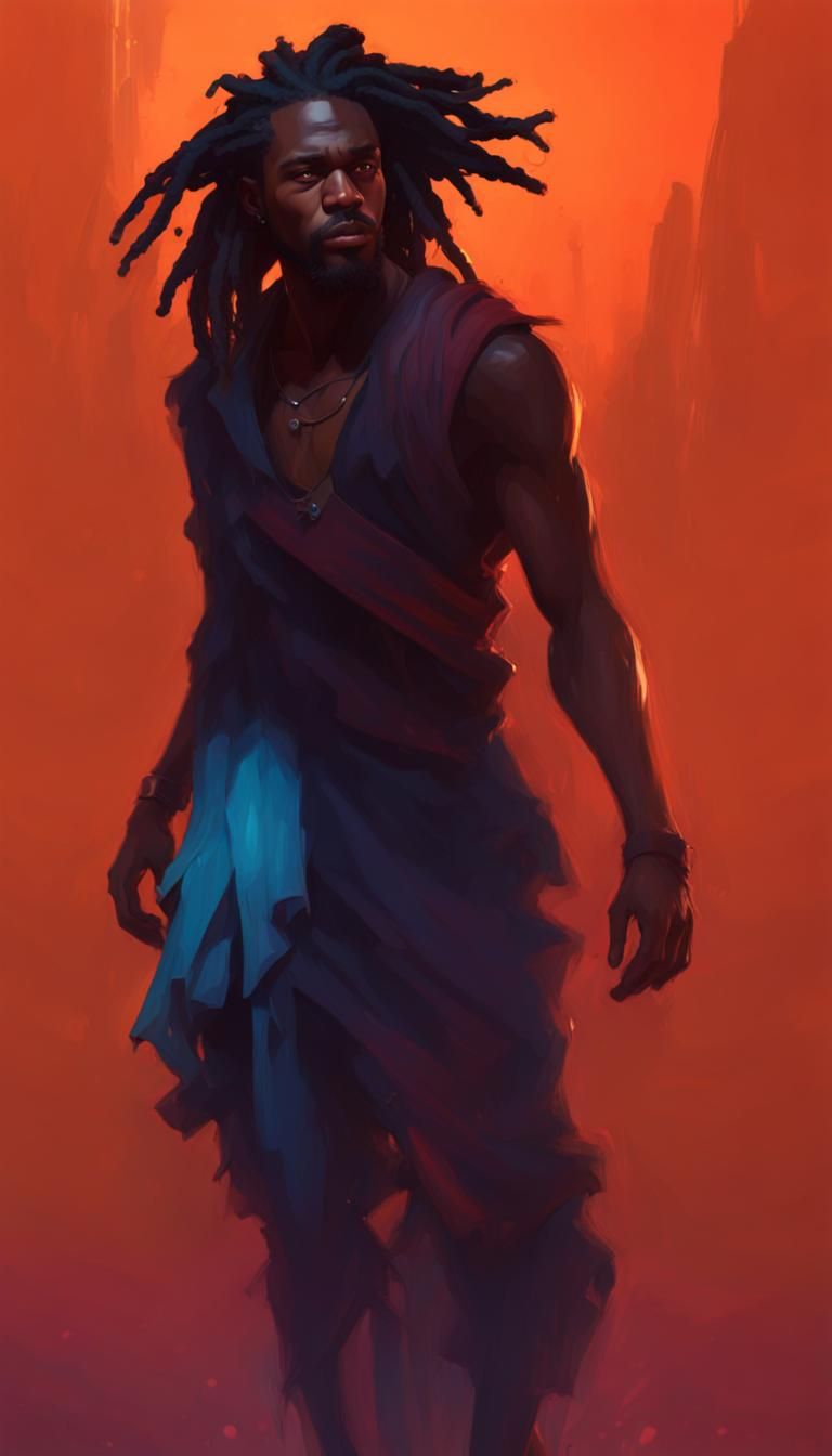 man dark blue dreadlocks head and shoulders