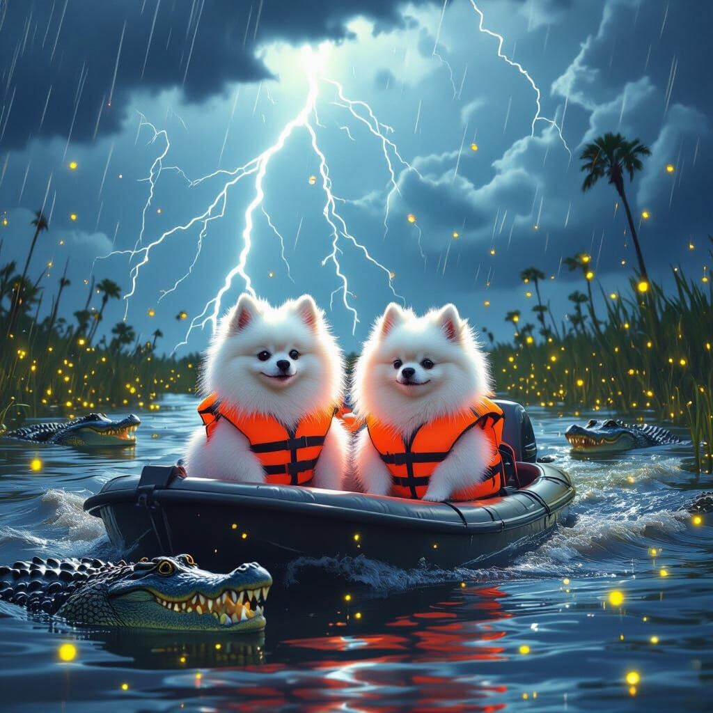 Pomeranians in Florida Everglades Airboat Amidst Gators and ...
