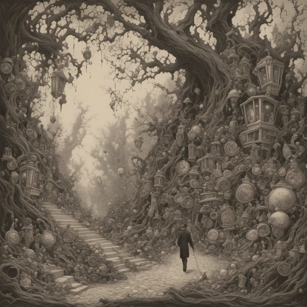 Man Walks Through Time in Surreal Style