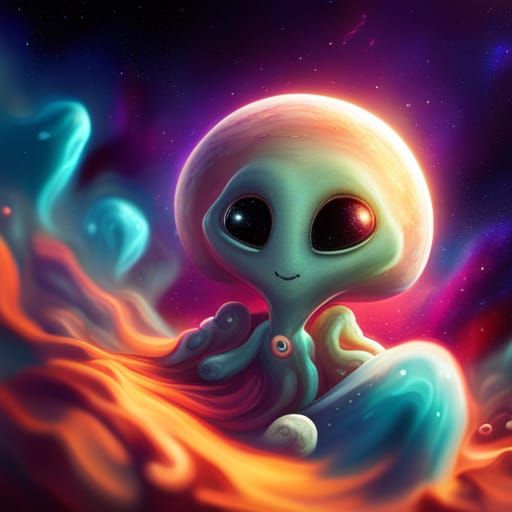 Adorable Marshmallow Alien Smiling in Galaxy, Digital Art