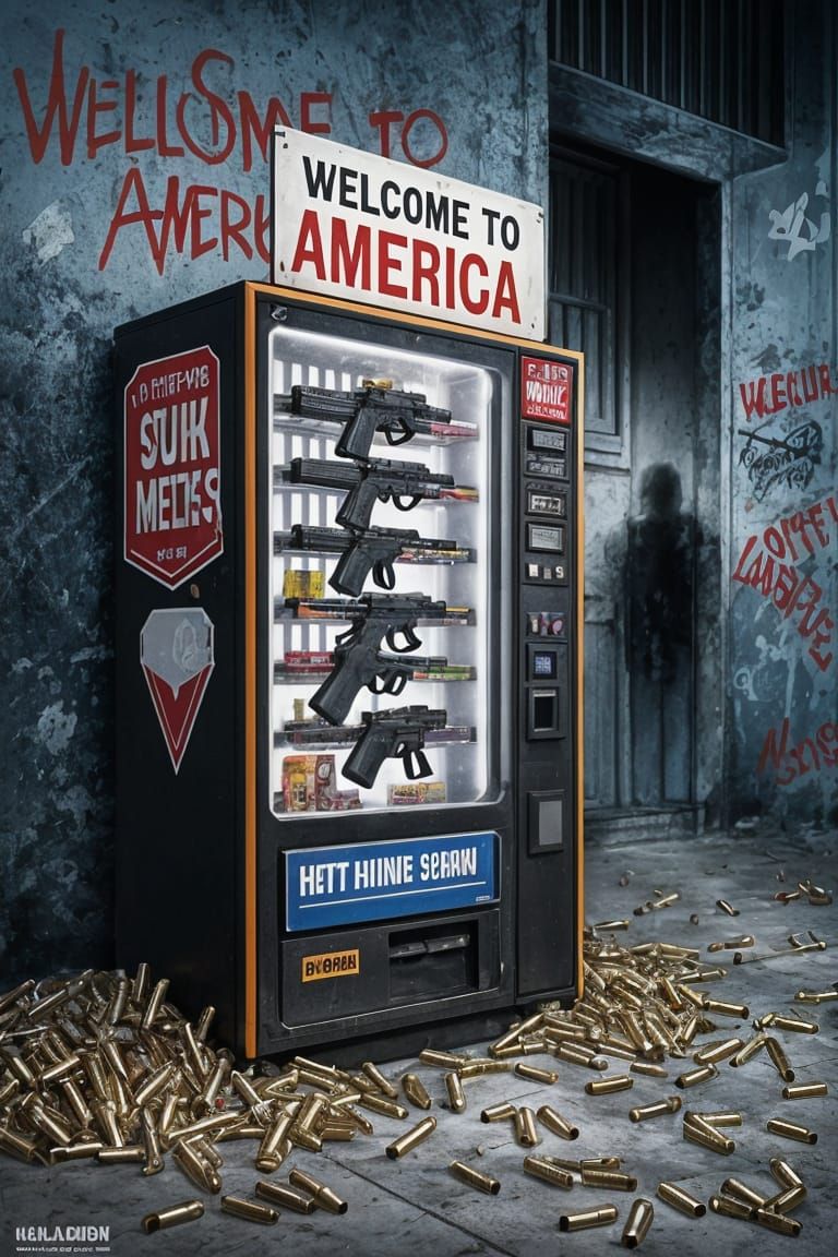 Ironic Political Cartoon: Gun Vending Machine in America