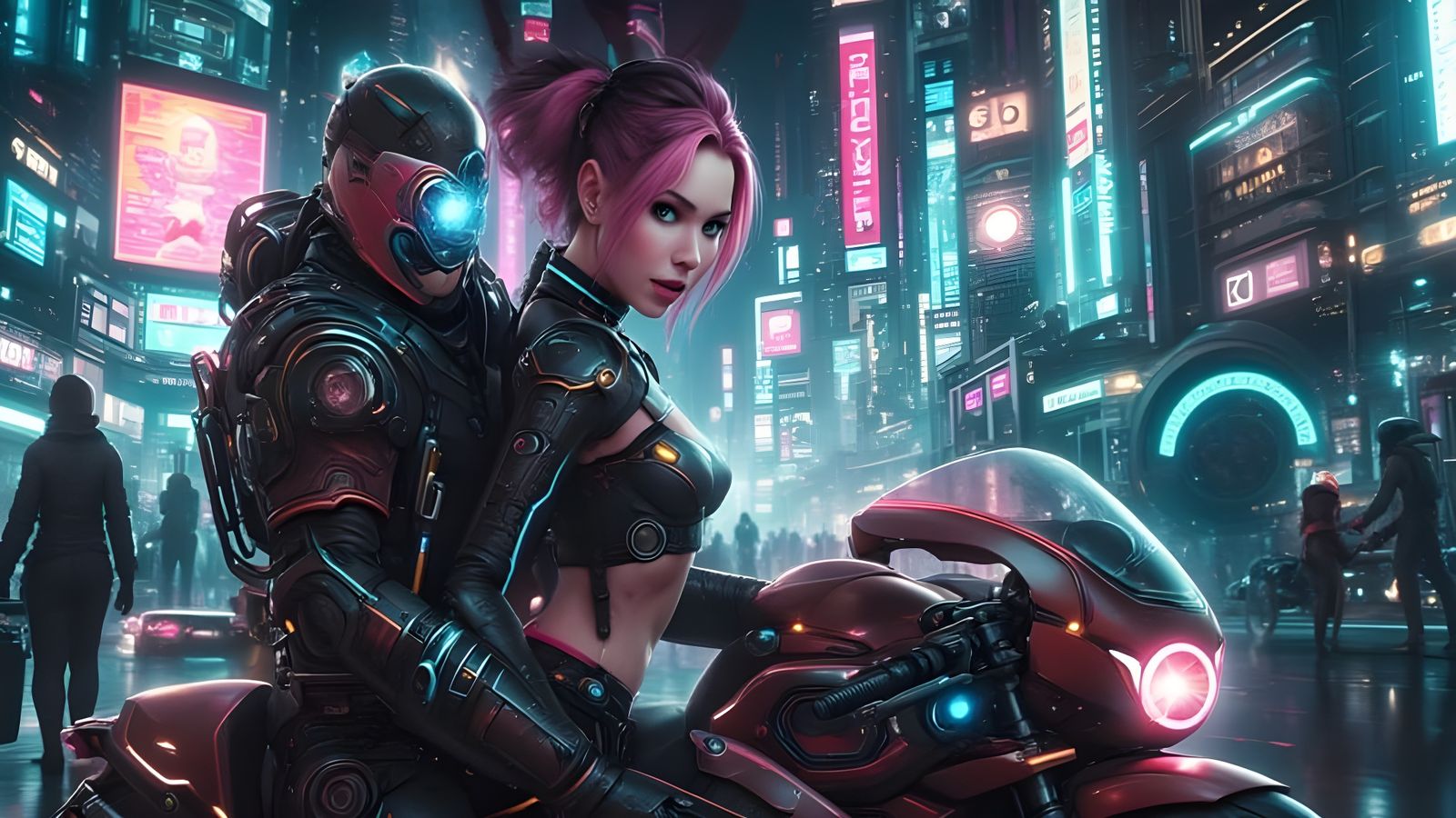 Cyberpunk Motorcycle Chase in Neon Cityscape