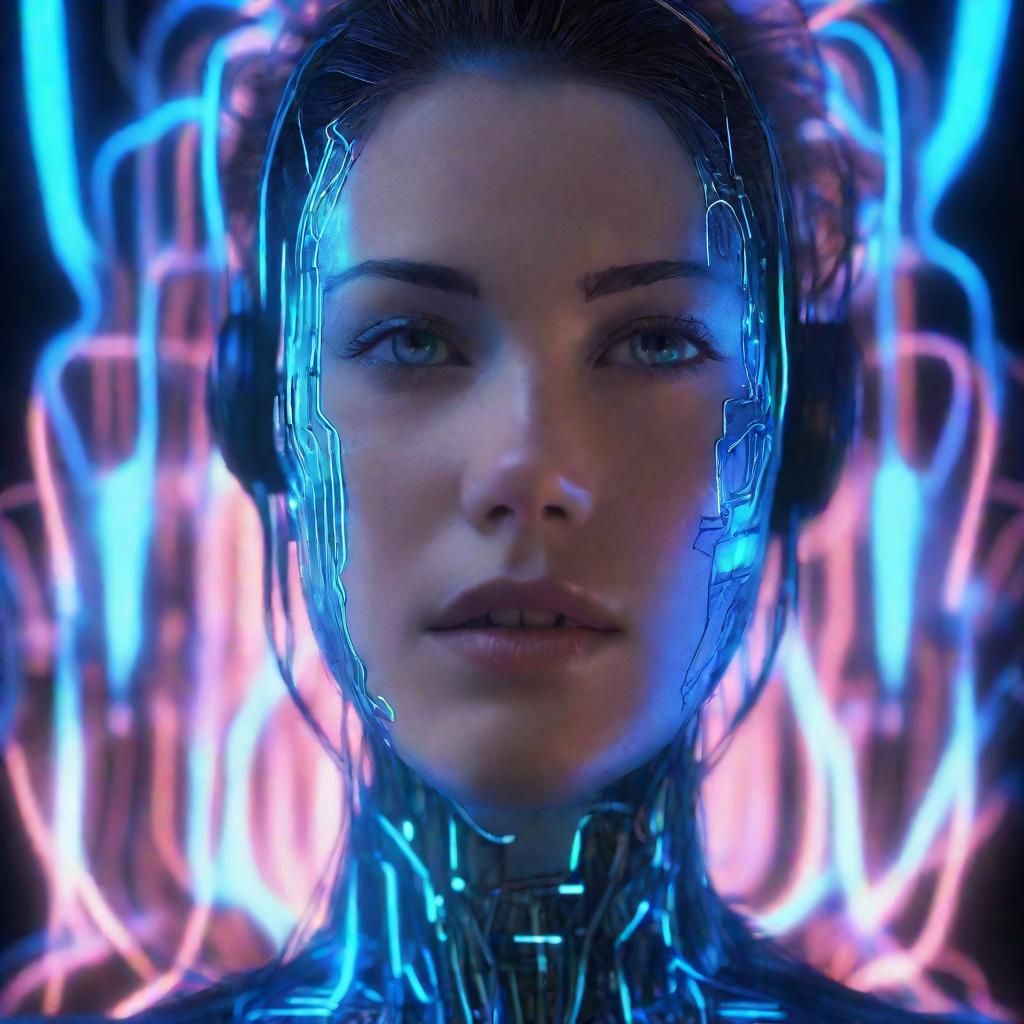 Cybernetic Woman Portrait in Neon Noir Style
