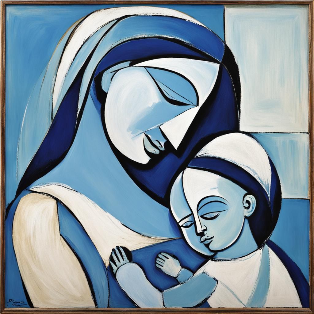 Mother and Child in Picasso Blue Period Style