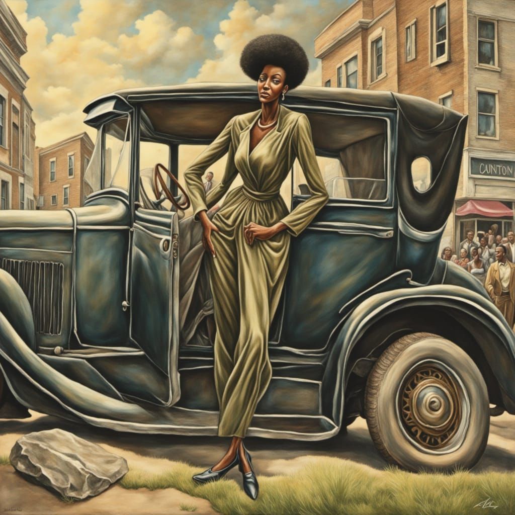 Flapper in Ford Model T: 1920s Illustration