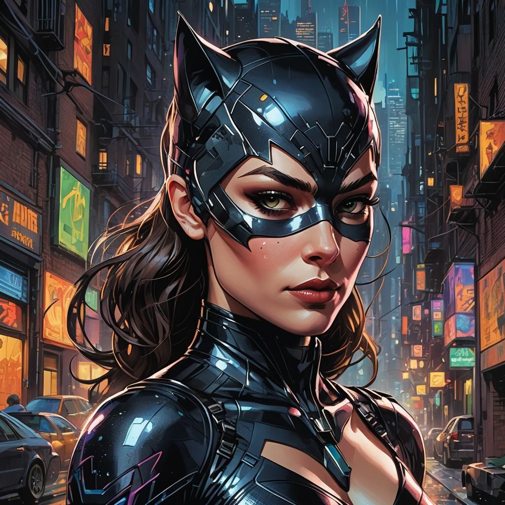 Catwoman in Gotham: Vibrant Comic Book Art