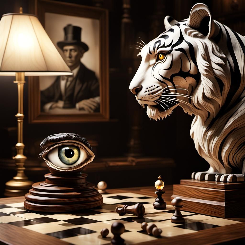 Hyperrealistic Eye Reflecting Vintage Chess Scene