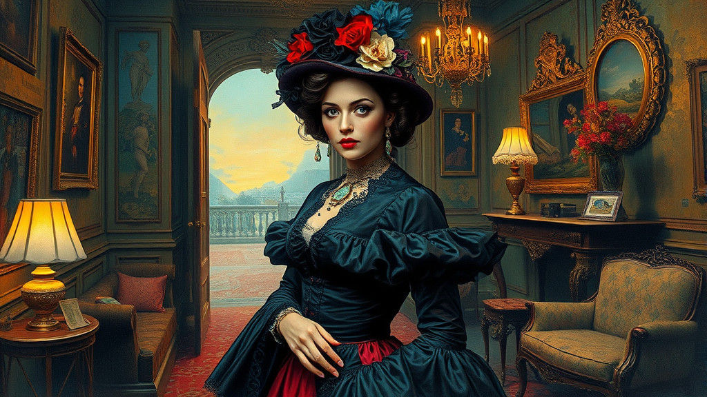 Victorian Woman in Surreal Impasto Interior