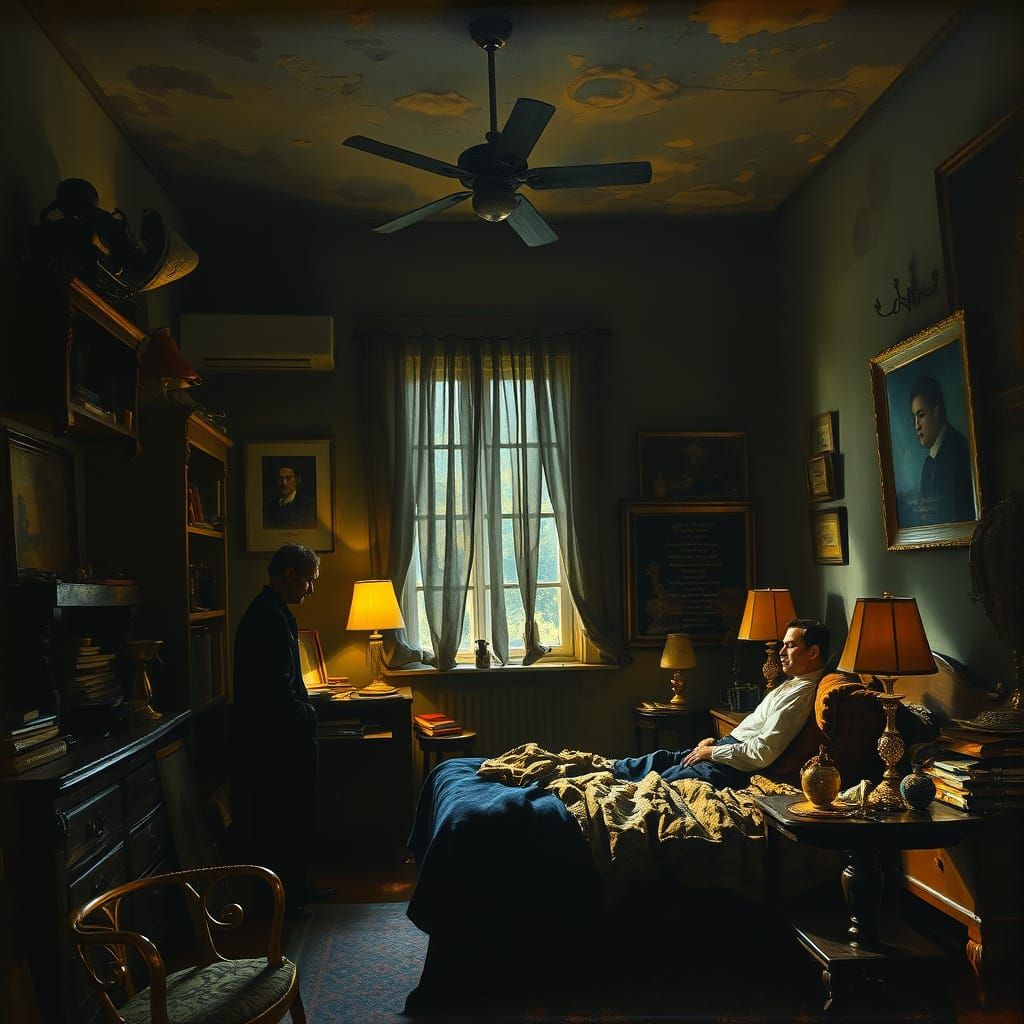 Pulp Bedroom Scene in Expressive Oil Painting Style