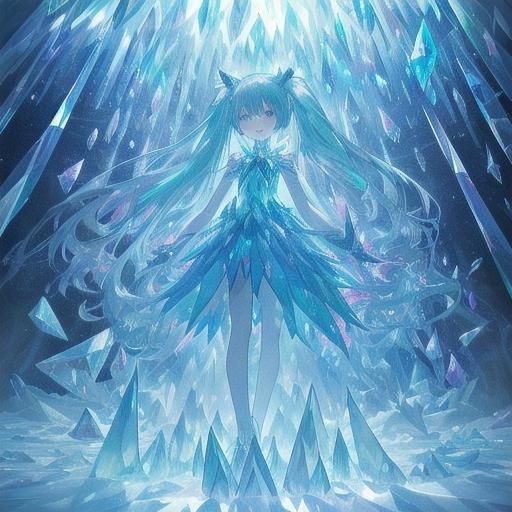 Crystal Hatsune Miku Sculpture in Ice Cave