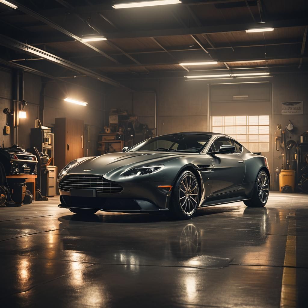 Aston Martin in Atmospheric Garage: Automotive Photography