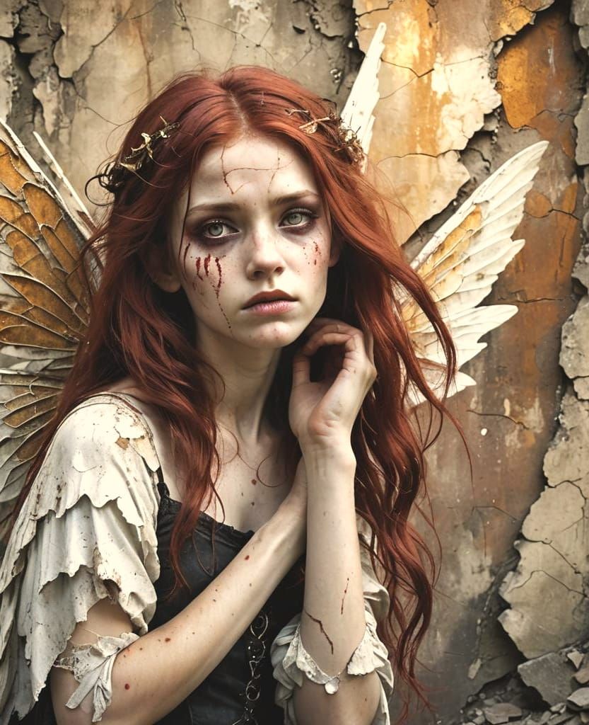 Stone Fairy with Red Hair and Cracked Skin