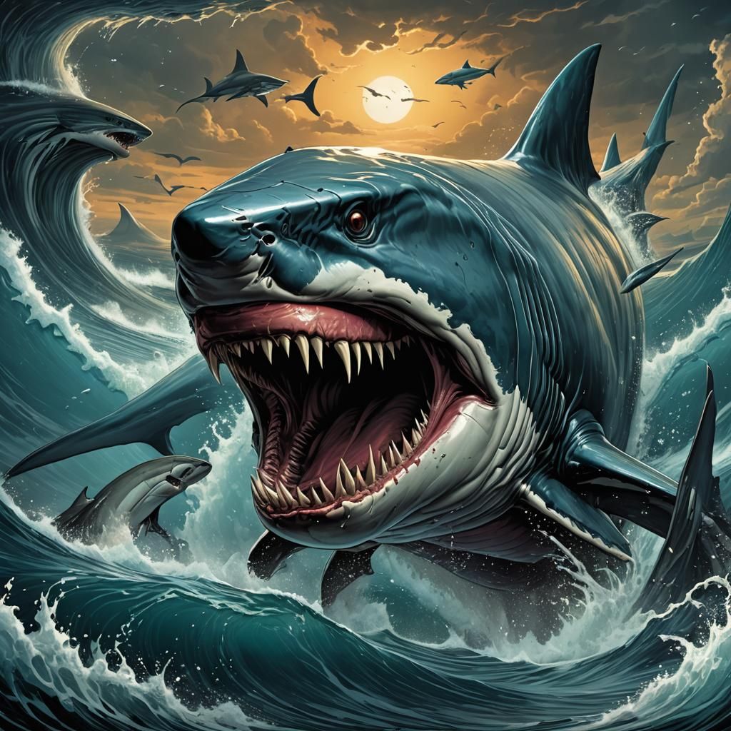 Megalodon in Comic Book Art Style