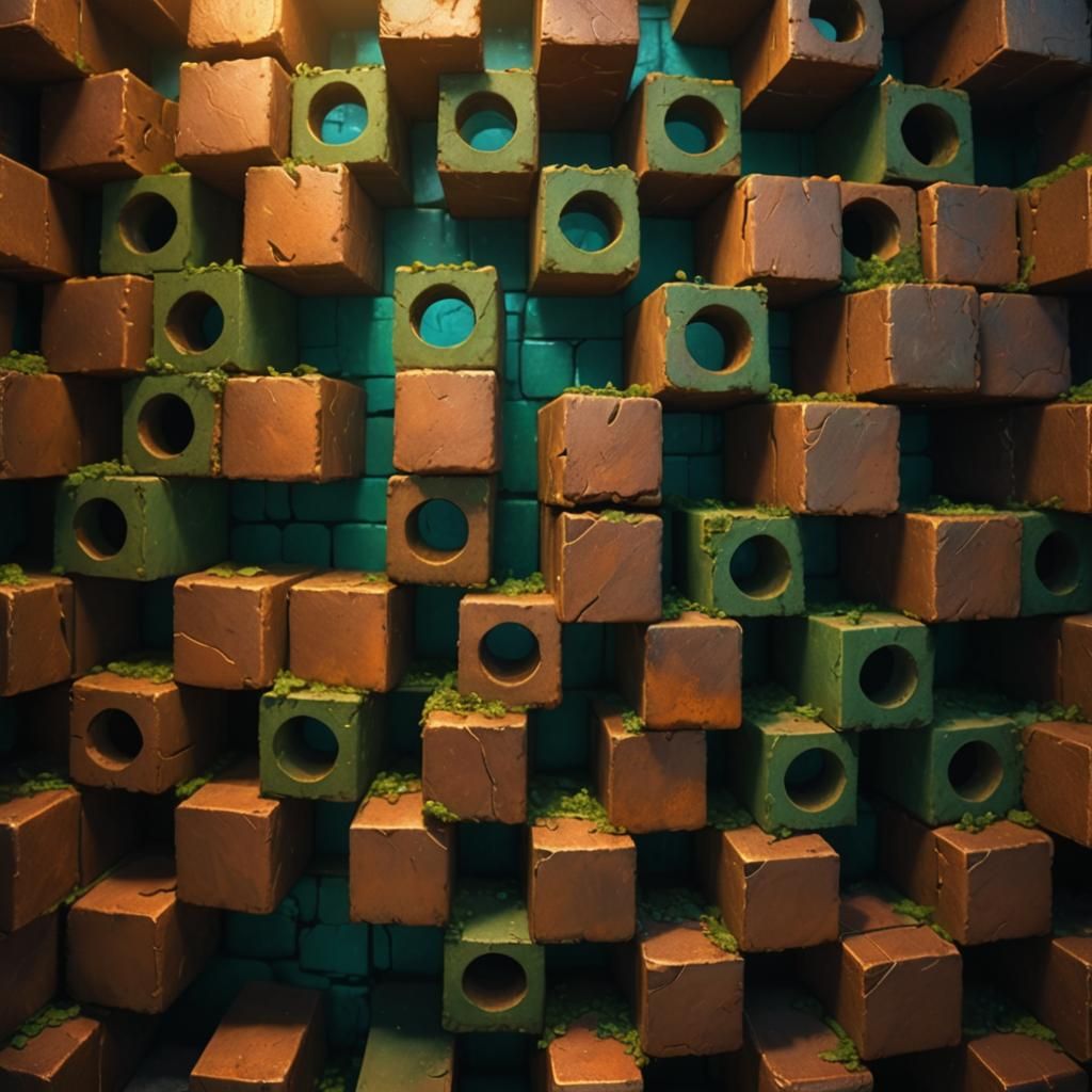 Misty Copper Bricks in Dreamlike Ancient Structure
