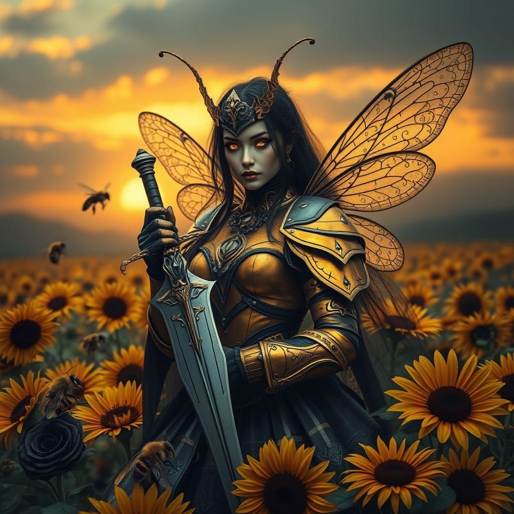 Gothic Bumblebee Queen in Iridescent Armor