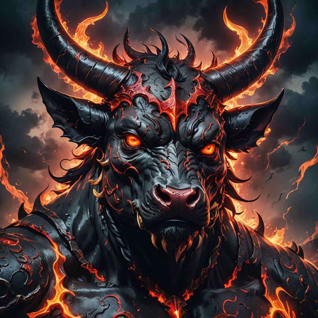 Cow Demon in Dark Anime Style