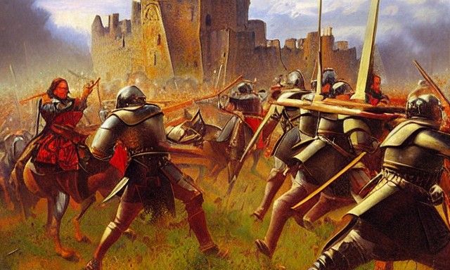 Epic Medieval Battle Scene in Oil Painting Style